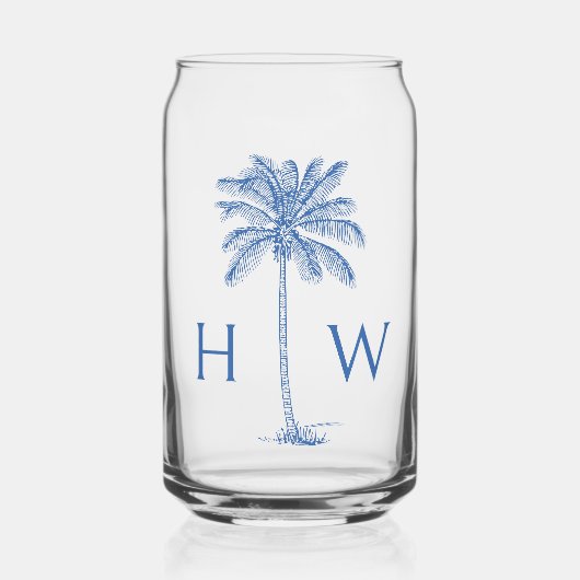 Blauwe palmboom monogram blikvorm glas (Voorkant)