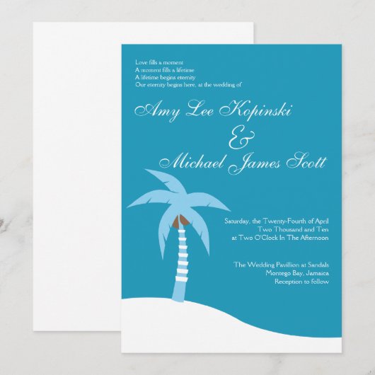 BLAUWE PALMTREE CARIBBEAN DESTINATION WEDING KAART (Voorkant / Achterkant)