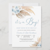Blauwe Pampas Baby Shower Uitnodiging (Voorkant)