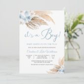 Blauwe Pampas Baby Shower Uitnodiging (Staand voorkant)