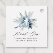 Blauwe pampa's Bloemenkruis Eerste Communie Bedankjes Labels (Achterkant)