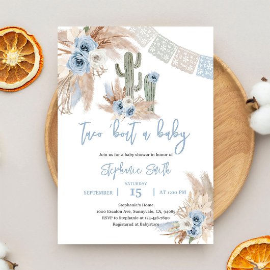 Blauwe Pampas Boho Fiesta Baby Shower Kaart