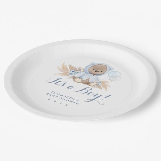 Blauwe Pampas Grass Boho Beer Baby shower Papier Papieren Bordje (Gekanteld)