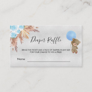 Blauwe pampas teddy baby shower diaper treinkaartj informatiekaartje