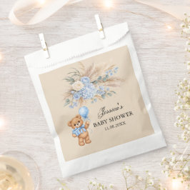 Blauwe Pampas Teddybeer Rozen Baby Shower Bedankzakje