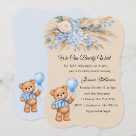 Blauwe Pampas Teddybeer Rozen Baby Shower Kaart