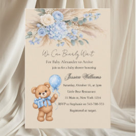 Blauwe Pampas Teddybeer Rozen Baby Shower Kaart