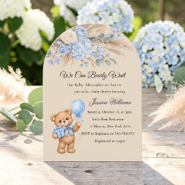 Blauwe Pampas Teddybeer Rozen Baby Shower Kaart