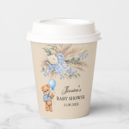 Blauwe Pampas Teddybeer Rozen Baby Shower Papieren Bekers