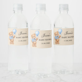 Blauwe Pampas Teddybeer Rozen Baby Shower Waterfles Etiket