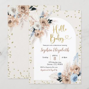 Blauwe pampasgras hallo babyjongen baby shower kaart