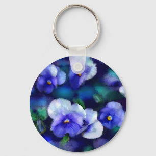 Blauwe Pansies Bloemen Sleutelhanger