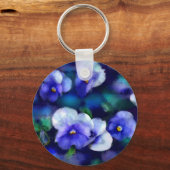 Blauwe Pansies Bloemen Sleutelhanger (Voorkant)