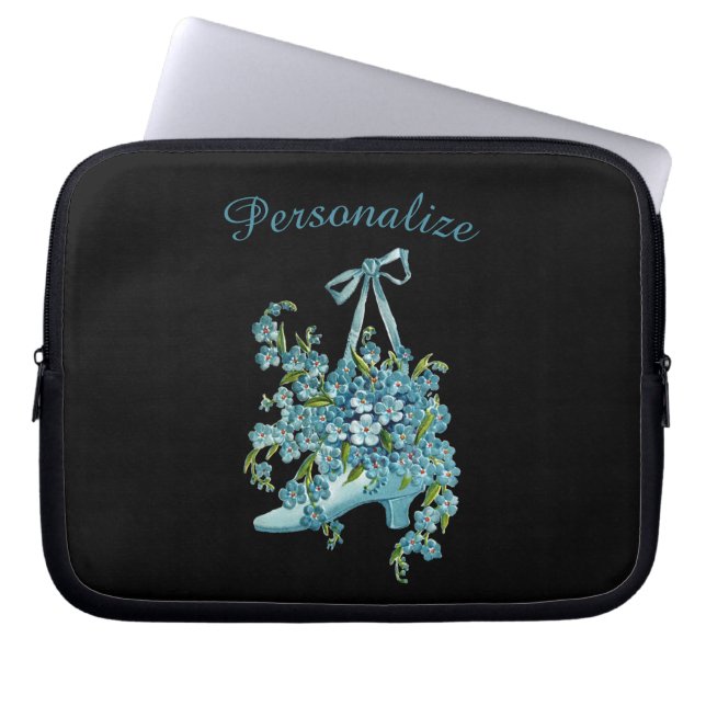  blauwe pansies in Victoriaans schoenen personalis Laptop Sleeve (Voorkant)