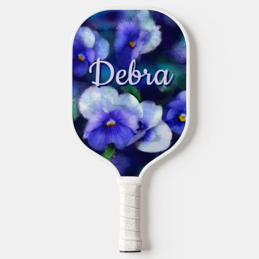 Blauwe Pansies Pansy Bloem Bloem Gepersonaliseerd Pickleball Paddle (Voorkant)
