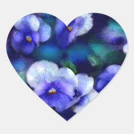 Blauwe Pansies Pansy Bloem Bloemen Schilderij Hart Sticker