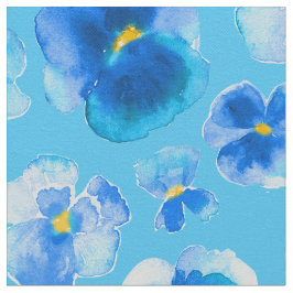 Blauwe pansies waterverf bloemkunststof stof