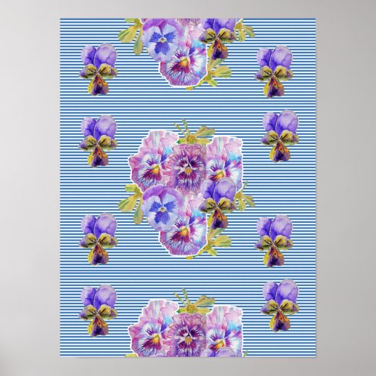 Blauwe Pansy bloem bloemen Shabby Chic Poster (Voorkant)
