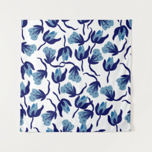 Blauwe Pansy Bloemen: Handgetekend Naadloos. Wandkleed