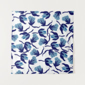 Blauwe Pansy Bloemen: Naadloos Handgetekend. Wandkleed (Voorkant (horizontaal))