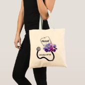 Blauwe Pansy Bloemige Stethoscoop Verpleegster Tote Bag (Voorkant (product))