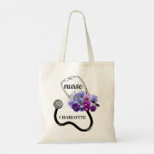 Blauwe Pansy Bloemige Stethoscoop Verpleegster Tote Bag (Achterkant)