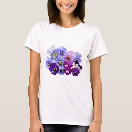 Blauwe Pansy Flowers Floral Spring Pansies T-shirt (Voorkant)