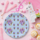 Blauwe Pansy geruite Bloemen Patroon Papier Feestb Papieren Bordje (Feest)