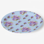 Blauwe Pansy geruite Bloemen Patroon Papier Feestb Papieren Bordje (Gekanteld)