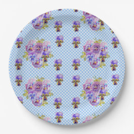 Blauwe Pansy geruite Bloemenpatroon Papier Feestbo Papieren Bordje