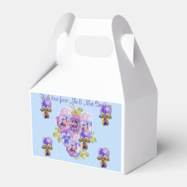 Blauwe Pansy Stip Bloemige Trouwtaart Favoriet Doo Bedankdoosjes
