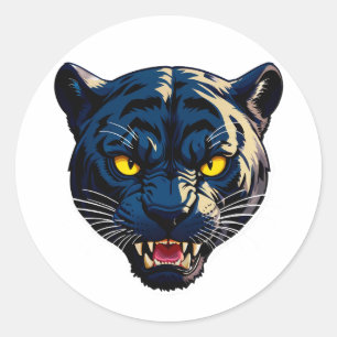 Blauwe Panter Kop Silhouet Ronde Sticker