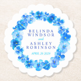 Blauwe panty bloemenkrans waterverf kunst onderzet kartonnen onderzetters