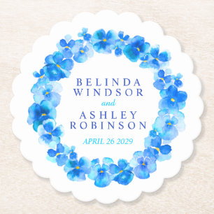 Blauwe panty bloemenkrans waterverf kunst onderzet kartonnen onderzetters