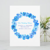 Blauwe panty kunst bloem krans kunst bruiloft menu (Staand voorkant)