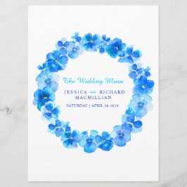 Blauwe panty kunst bloem krans kunst bruiloft menu