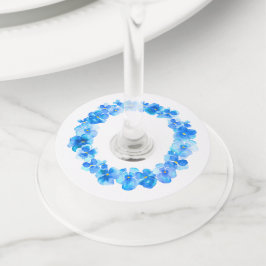 Blauwe panty waterverf kunst bloem bruiloft evenem wijnglaslabel