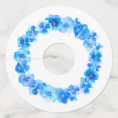 Blauwe panty waterverf kunst bloem bruiloft evenem wijnglaslabel (Achterkant)