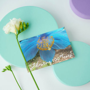 Blauwe papaver 100 jaar Floral Birthday Kaart