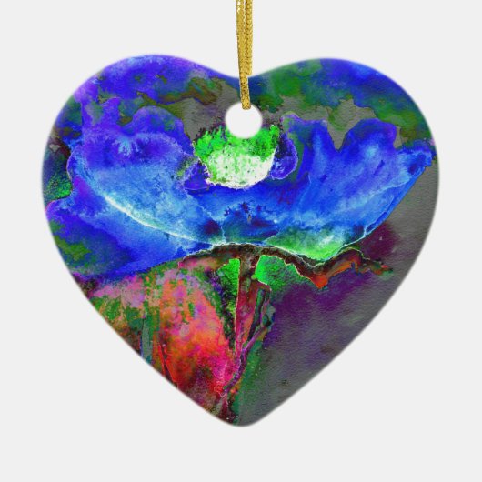 Blauwe papaver, blauwe abstracte bloem keramisch ornament (Voorkant)