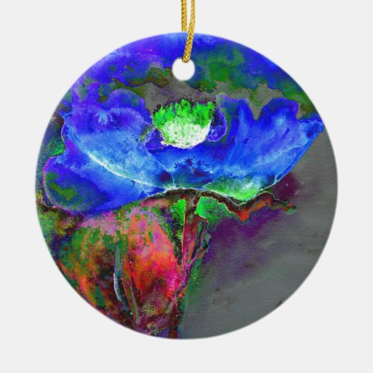 Blauwe papaver, blauwe abstracte bloem keramisch ornament (Voorkant)