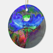 Blauwe papaver, blauwe abstracte bloem keramisch ornament (Links)