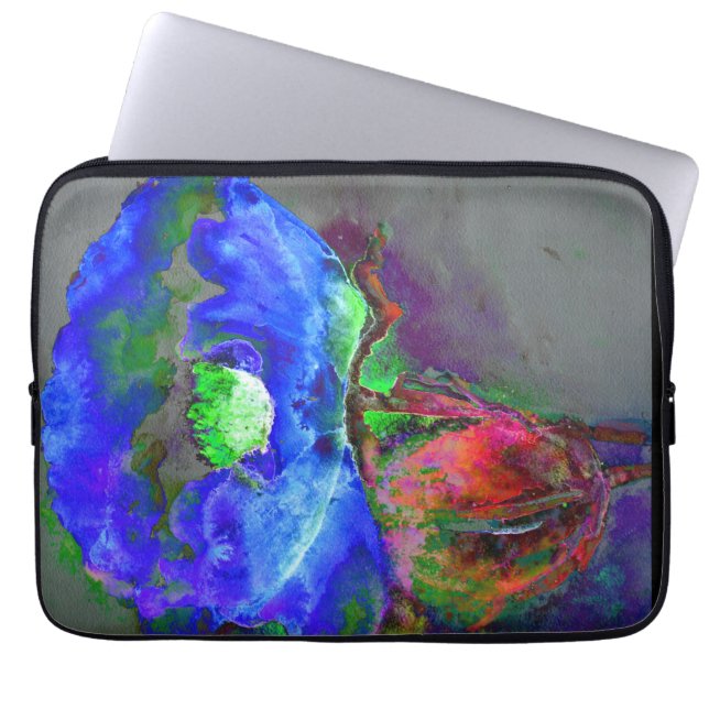 Blauwe papaver, blauwe abstracte bloem laptop sleeve (Voorkant)