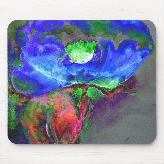 Blauwe papaver, blauwe abstracte bloem muismat (Voorkant)