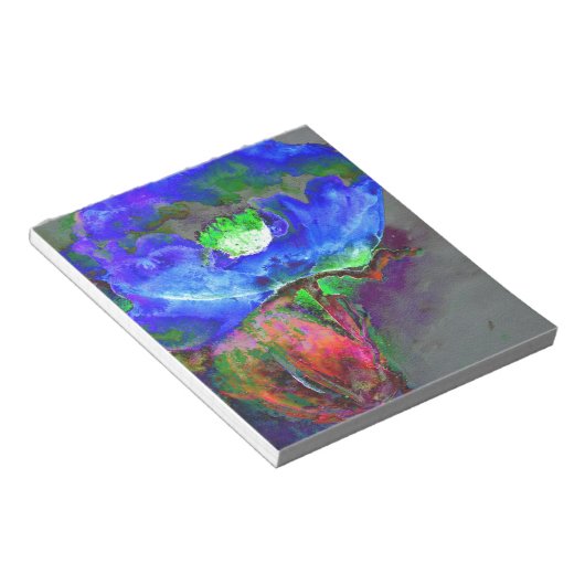 Blauwe papaver, blauwe abstracte bloem notitieblok (Schuin)