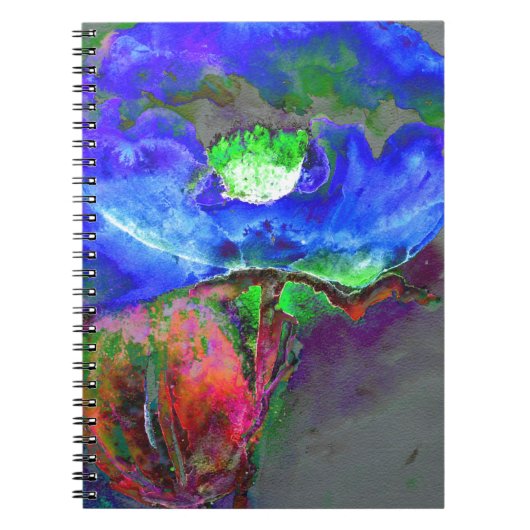 Blauwe papaver, blauwe abstracte bloem notitieboek (Voorkant)