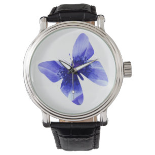 Blauwe papaver, groot leder horloge