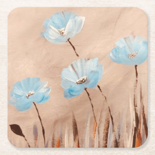 Blauwe papaver in gras kartonnen onderzetters