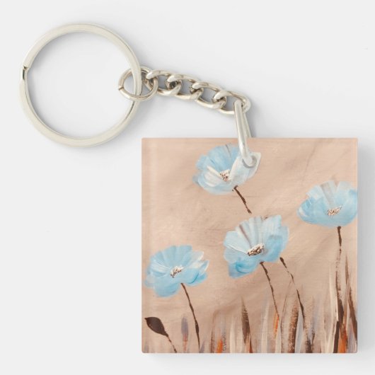 Blauwe papaver in gras sleutelhanger (voorkant)