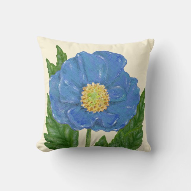 Blauwe papaver kussen (Voorkant)